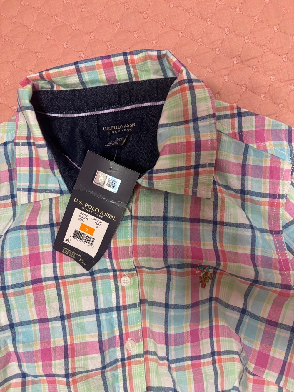 U.S. Polo Assn. Men’s Pastel Plaid Button-Down Shirt - Pink, Blue, Green